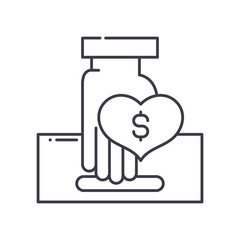 Donation concept icon, linear isolated illustration, thin line vector, web design sign, outline concept symbol with editable stroke on white background.
