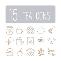 bundle of fifteen tea set line style icons