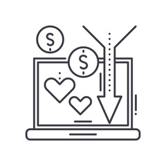 Donation online icon, linear isolated illustration, thin line vector, web design sign, outline concept symbol with editable stroke on white background.