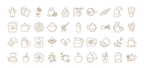 Naklejka na ściany i meble bundle of forty tea set line style icons