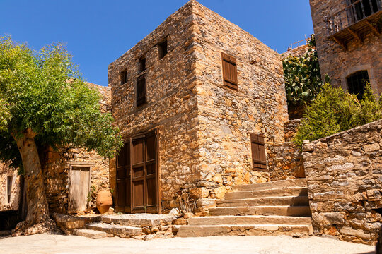 Spinalonga, Greece - August 20, 2020 - An old house on the historic island of Spinalonga