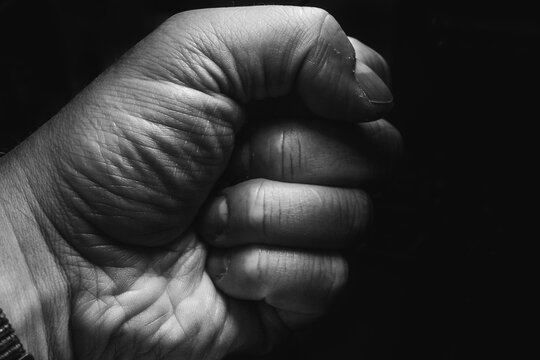 human hand open closed life line wrinkled hands black and white close up human body theme