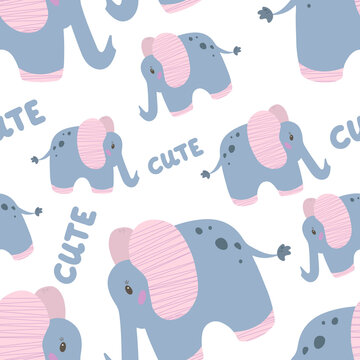 Seamless background with cute elephant. Decorative cute wallpaper for the nursery in the Scandinavian style. Suitable for children's clothing, interior design, packaging, printing.