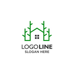 home and tree for eco-friendly home logo design