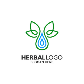 leaf and water with line art logo design
