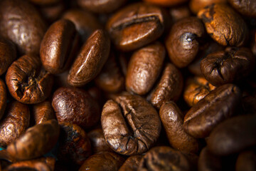 Details of brown coffee beans to be able to have a coffee breakfast