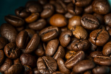 Details of brown coffee beans to be able to have a coffee breakfast