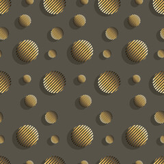 Texture circles. Abstract vector background with golden circles, stripes on gray background. 