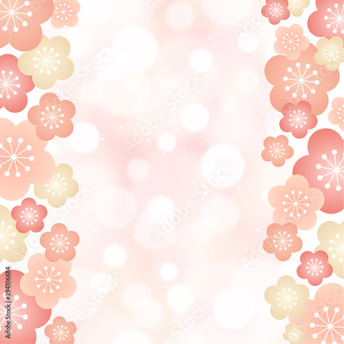 お正月 節分向けイラスト素材 梅とホワホワの背景 正方形 左右 Background Wall Mural Backgrou Kinusara