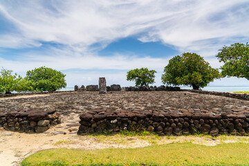 Ruins of the ancient religious sacred site Raiatea Island French Polynesia