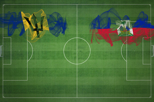 Barbados vs Haiti Soccer Match, national colors, national flags, soccer field, football game, Copy space