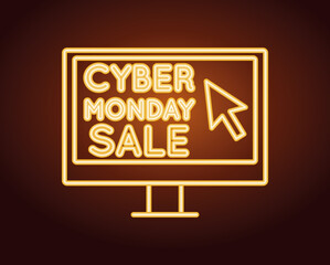 cyber monday sale neon light with desktop