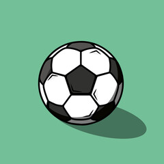 Soccer ball on green background. Black and white ball. Vector illustration