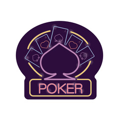 poker cards casino neon light label