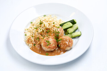 meatballs with barley and salad