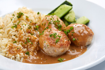 meatballs with barley and salad