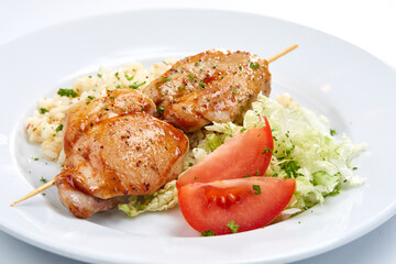 chicken with barley and salad