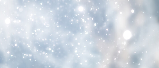 blue snowfall bokeh background, abstract snowflake background on blurred abstract blue