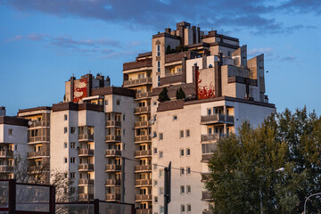 Fototapeta na wymiar House of flats in Goclaw, part of Praga Poludnie district of Warsaw, capital city of Poland