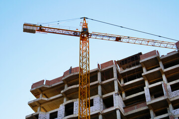 Construction site background. Crane near building. Industrial background.