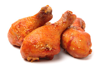 grilled chicken leg  on white background 