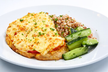 pork with buckwheat and cucumber