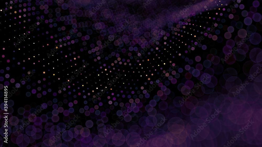 Poster abstract background from dots bokeh blur waves. 3d rendering.
