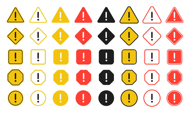 Big set of warning vector sign with an exclamation mark inside. Hazard, attention symbols. Vector illustration eps10.
