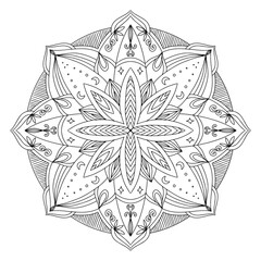 vector mandala black outline isolated on white background. Coloring page zendal. Design for meditation, yoga, relaxation.
