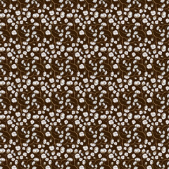 Brown seamless pattern with cotton plant