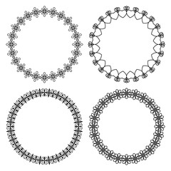 Vector set of round frames with beautiful elegant flowers