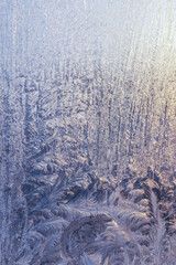 Beautiful Closeup Winter Window Pane Coated Shiny Icy Frost Patterns