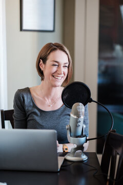 Woman Influencer Working in a Home Studio