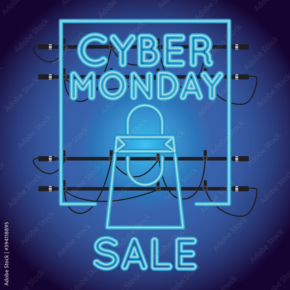 Canvas Prints cyber monday sale neon light with shopping bag