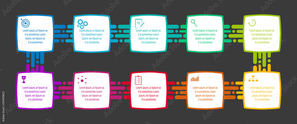 Poster infographics design vector and business icons with 10 options in neon design for presentation and we