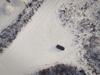 Car tracks in the snow