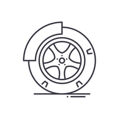 Disc brake icon, linear isolated illustration, thin line vector, web design sign, outline concept symbol with editable stroke on white background.