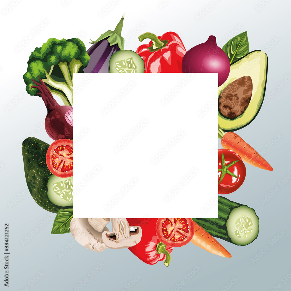 Poster set of fresh vegetables in square frame