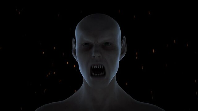 Scary Vampire Crying in Firely Sparks Background 4K