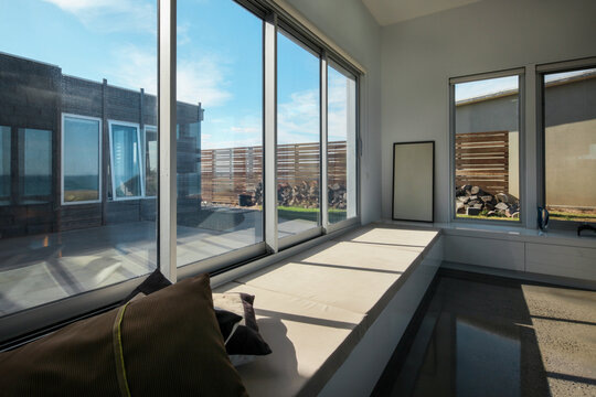 Sunny window seating in luxury home