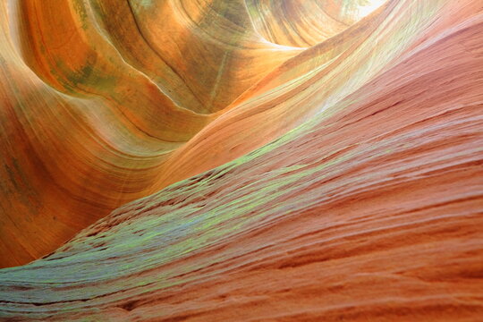 Magical colours and textures inside red rocks of Slot Canyon