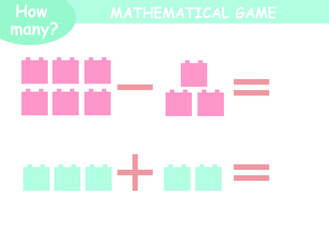mathematical examples of addition and subtraction. educational page for children. colored blocks