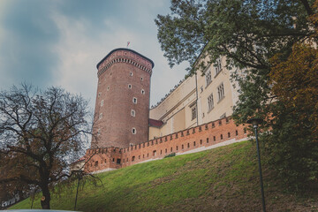 The wall of the royal castle in Krakow. Wawel castle in Krakow, Poland