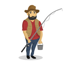 cartoon character illustration of a man going fishing