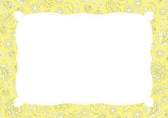 レトロな花柄　　結婚式招待状　サロンメニューの背景素材　パステルイエロー