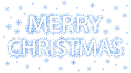 Icy text merry christmas. Snowflake lettering for invitations, congratulations, cards, posters, banners. Vector holiday illustration.