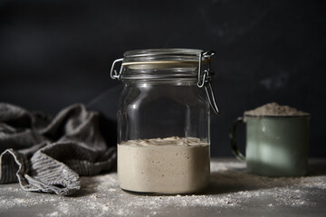 Jar of active sourdough starter