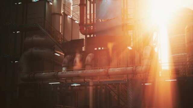 Oil Industry Refinery factory at Sunset