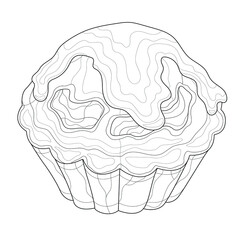 Muffin with jam.Coloring book antistress for children and adults.Zen-tangle style.Black and white drawing