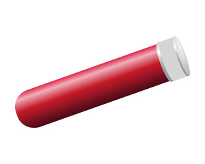 Red plastic test tube. Medical test tube with blood isolated on white background. Medical flask. Vector illustration
